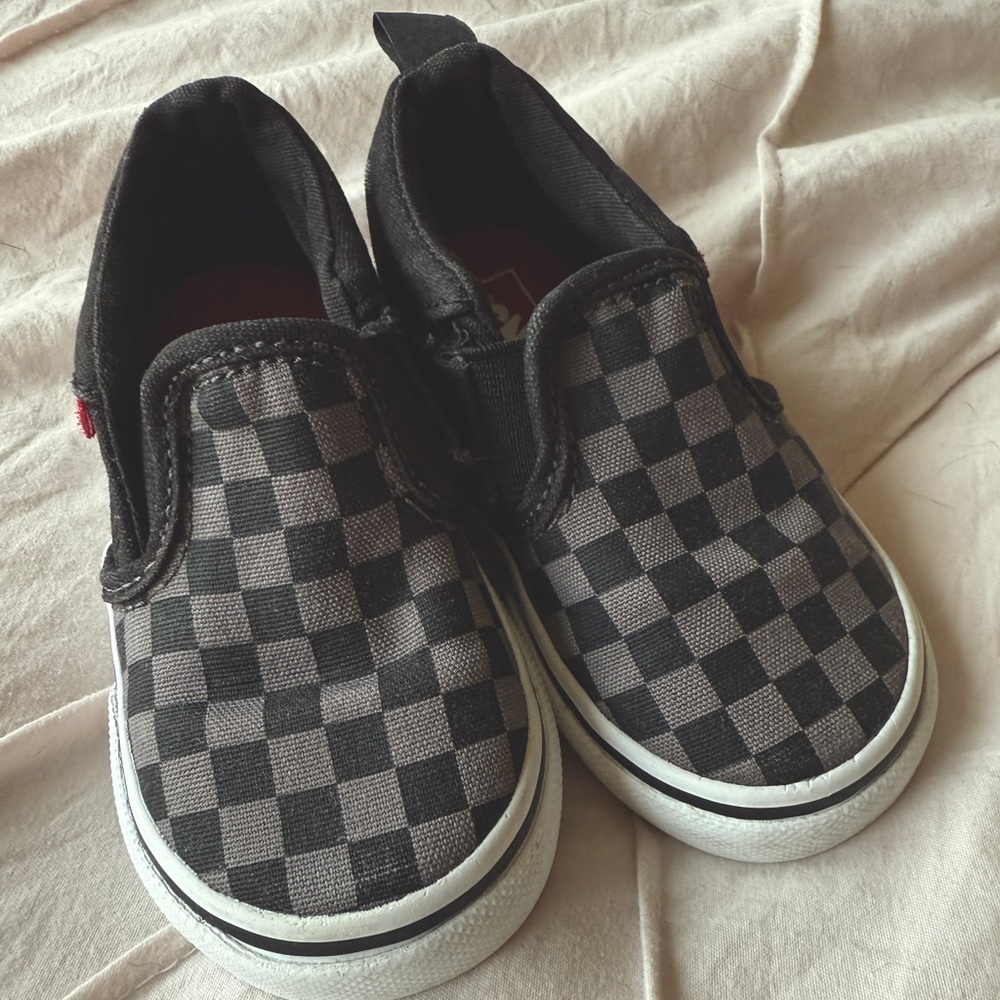 Baby Vans Black and Gray Checkerboard Slip-On Sneakers